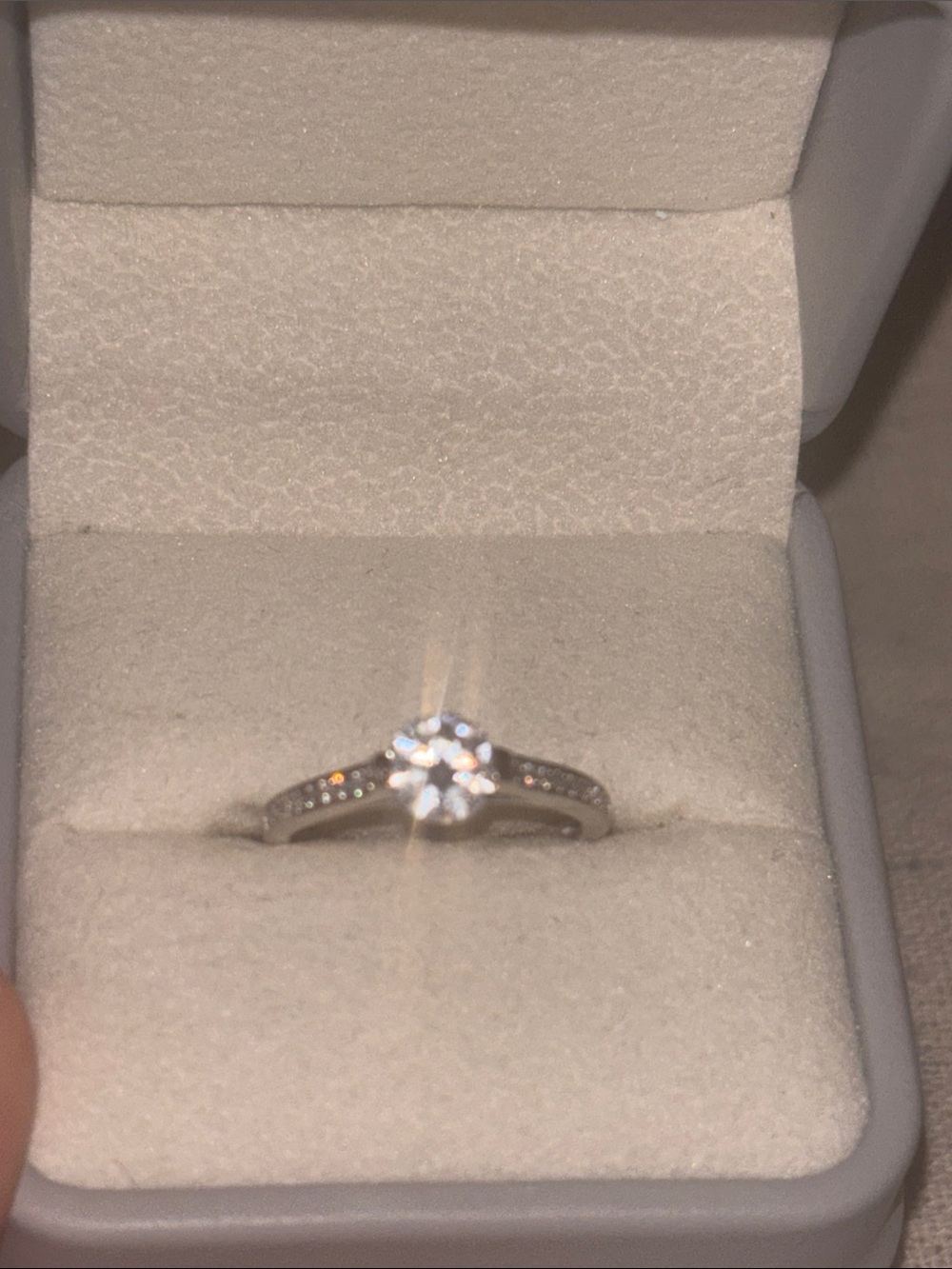 Sparkling Clear Stone Silver Ring with Accent Bands Size 6
